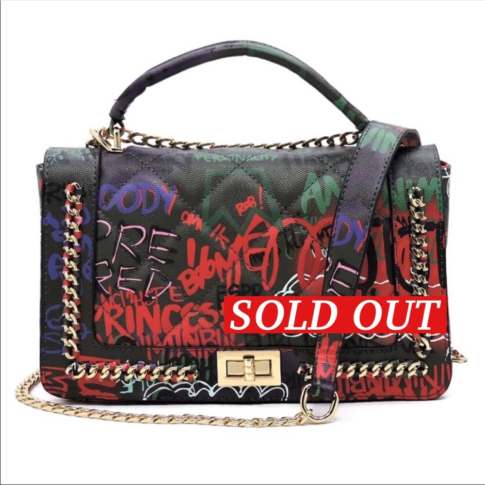 SOLD OUT🔥🆕BLACK GRAFFITI QUILTED CROSSBODY BAG - Picture 1 of 8